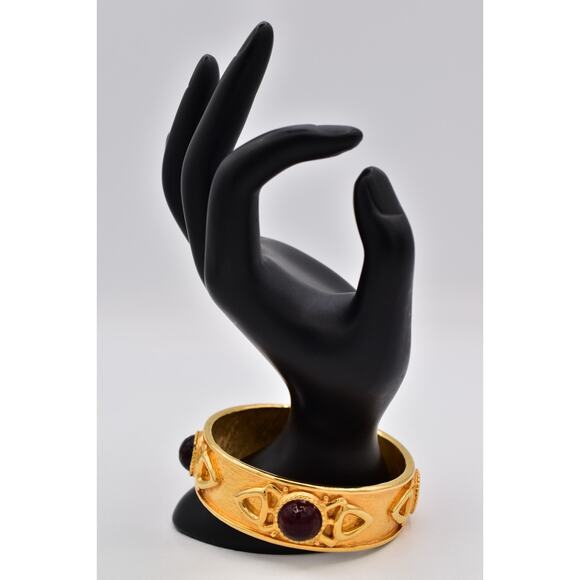 Fendi Vintage Gripoix Bangle Bracelet Red Brushed Gold Heavy Signed AS IS Bin7 - Picture 5 of 12